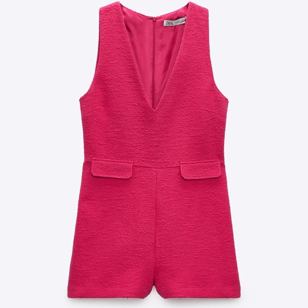 ZARA short textured weave jumpsuit